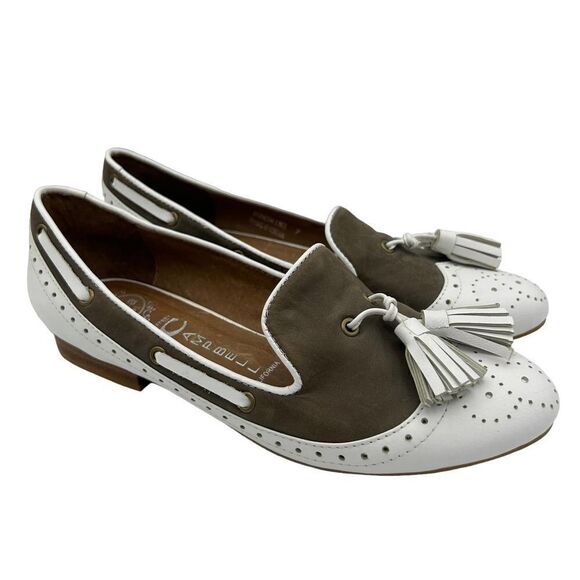 Jeffrey Campbell 7 Sunshine Loafer Flats Brown White Slip On Tassles - Picture 1 of 8